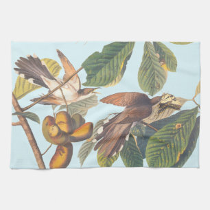 Audubon Yellow-Billed Cuckoo Birds in Fruit Tree Tea Towel