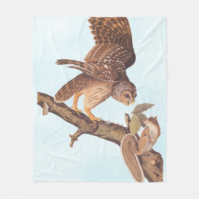 Audubon's Barred Owl and Squirrel Odd Friends Fleece Blanket (Front)