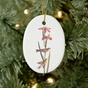 Audubon's Blue-Yellowback Warbler Birds and Flower Ceramic Ornament