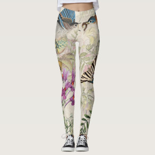 Audubons Bluebird Birds Floral Butterfly Legging