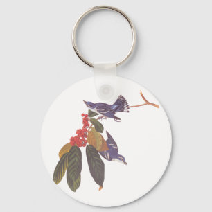 Audubon's Cerulean Warbler Birds with Bear Berries Key Ring