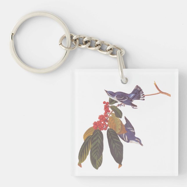 Audubon's Cerulean Warbler Birds with Bear Berries Key Ring (Front)
