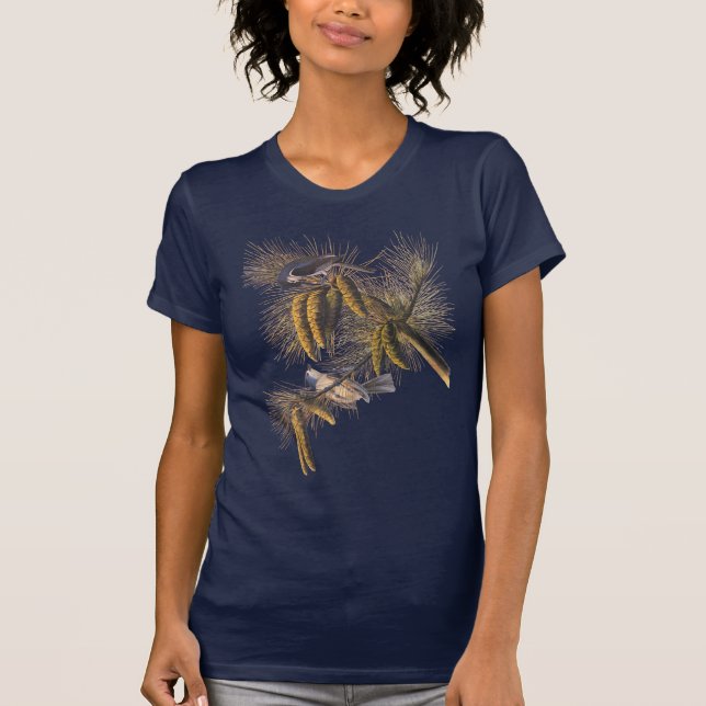 Audubon's Crested Titmouse Birds in Evergreen Tree T-Shirt (Front)