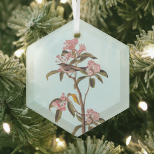 Audubon's Cuvier's Kinglet Bird on Pink Calico Glass Tree Decoration