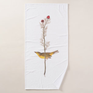 Audubon's Hooded Warbler Bird on Red Flower Bath Towel Set