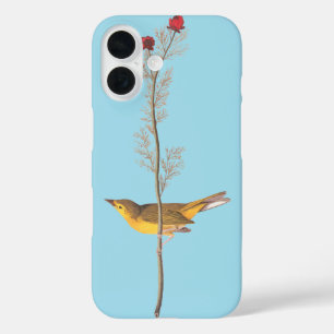 Audubon's Hooded Warbler Bird on Red Flower iPhone 16 Case