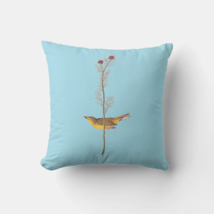 Audubon's Hooded Warbler Bird on Red Flower Cushion