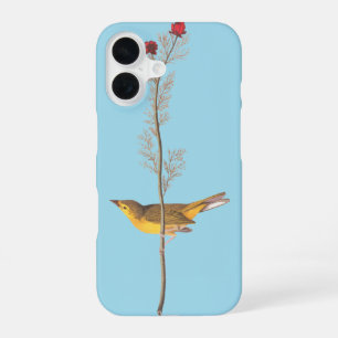Audubon's Hooded Warbler Bird on Red Flower iPhone 16 Case