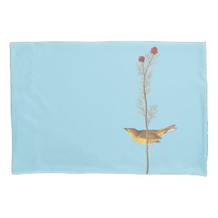 Audubon's Hooded Warbler Bird on Red Flower Pillowcase