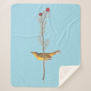 Audubon's Hooded Warbler Bird on Red Flower Sherpa Blanket