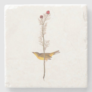 Audubon's Hooded Warbler Bird on Red Flower Stone Coaster