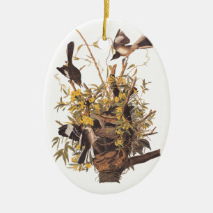 Audubon's Mockingbirds defending nest Ceramic Tree Decoration