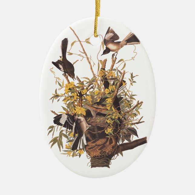 Audubon's Mockingbirds defending nest Ceramic Tree Decoration (Front)
