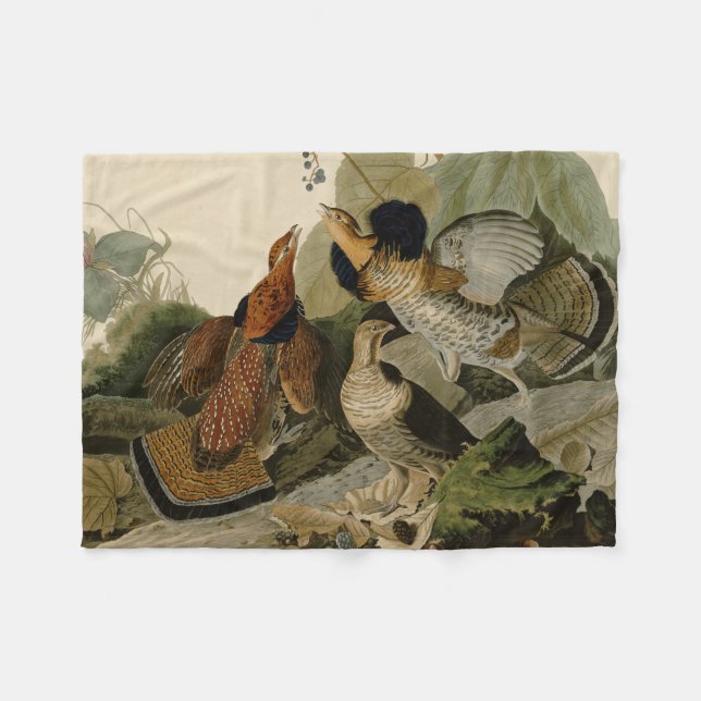 Audubon's Painting of a trio of Ruffed Grouse Fleece Blanket (Front (Horizontal))
