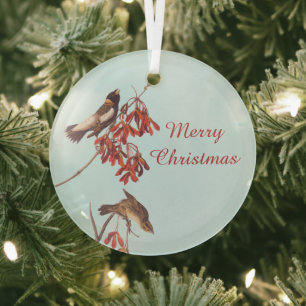 Audubon's Rice Bunting Birds or Bobolink Birds Glass Tree Decoration