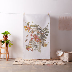 Audubon's Ruby-Throated Hummingbirds with Flowers Fabric