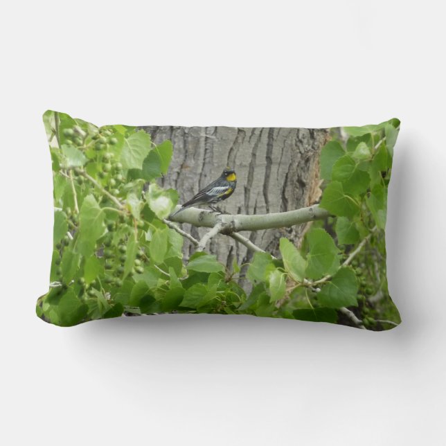 Audubon's Warbler Nature Photography Lumbar Cushion (Front)