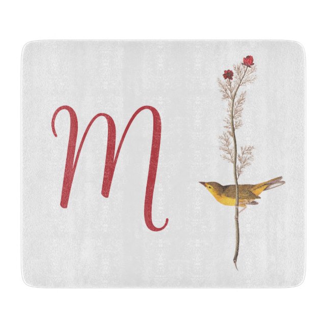 Audubon's Yellow Bird on Flower with Monogram Cutting Board (Front)
