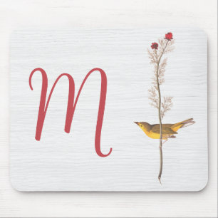 Audubon's Yellow Bird on Flower with Monogram Mouse Pad