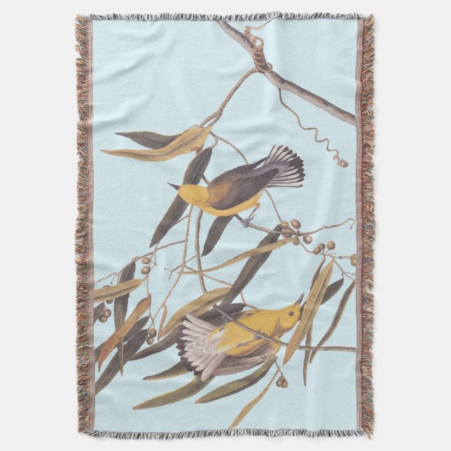 Audubon's Yellow Prothonotary Warbler Bird Throw Blanket (Front Vertical)
