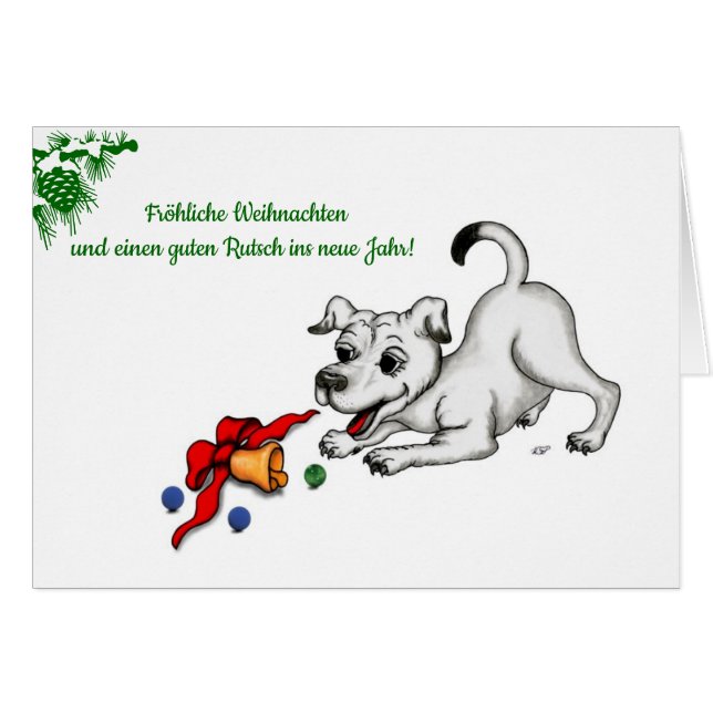 auf Deutsch Weihnachten mit Welpe Glocke und Ball (Front Horizontal)
