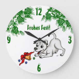 auf Deutsch Weihnachten mit Welpe Glocke und Ball Large Clock