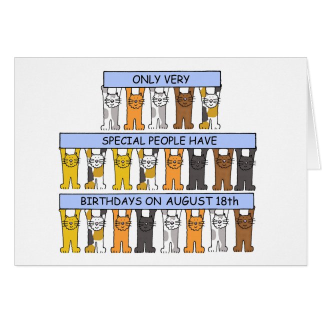 August 18th Birthday, Cartoon Cats. (Front Horizontal)