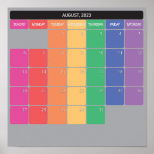 August 2023 planer calendar colour days poster