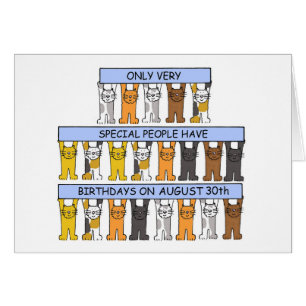 August 30th Birthday Cartoon Cats Holding Banners