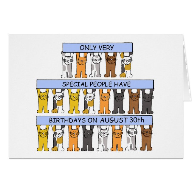 August 30th Birthday Cartoon Cats Holding Banners (Front Horizontal)