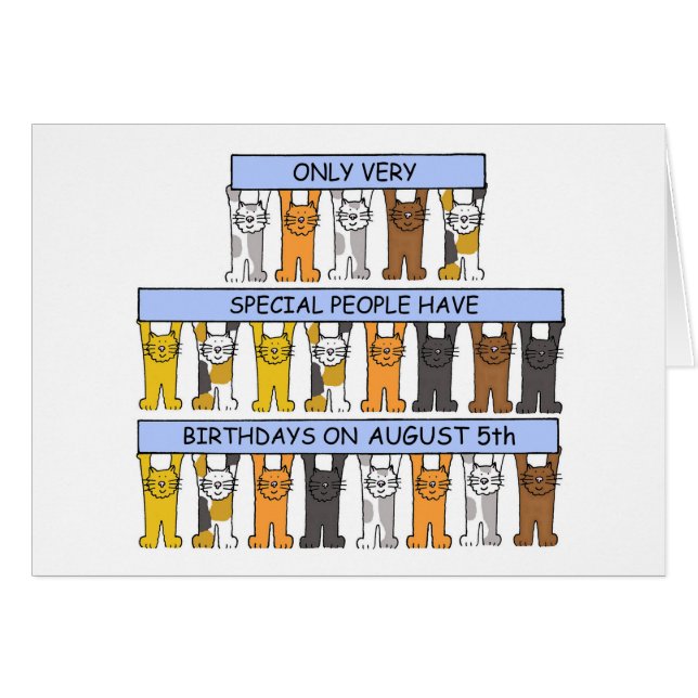 August 5th Birthday Cute Cartoon Cat (Front Horizontal)