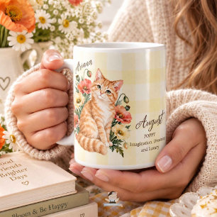 August Birth Flower Carnation Cat Bridesmaid Gift Coffee Mug