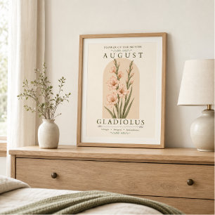 August Birth Flower Gladiolus Botanical Poster