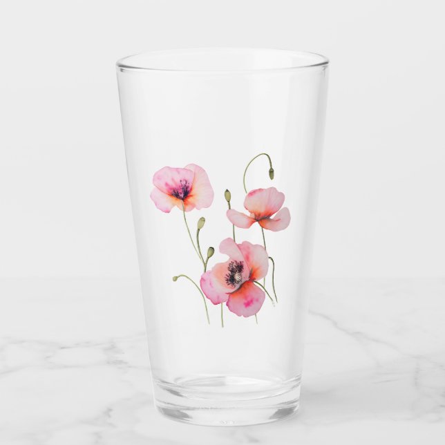 August birth flower Pink poppies NO LETTERING Glass (Front)