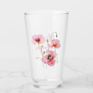 August birth flower Pink poppies Watercolor Floral Glass