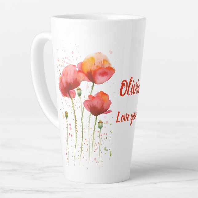 August birth flower Red poppies Watercolor Latte Mug (Left Angle)