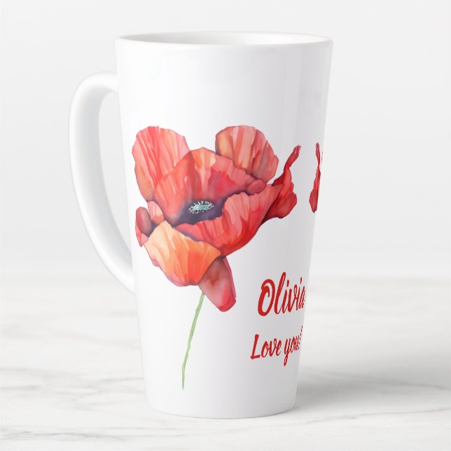 August birth flower Red poppy Watercolor Latte Mug (Left Angle)