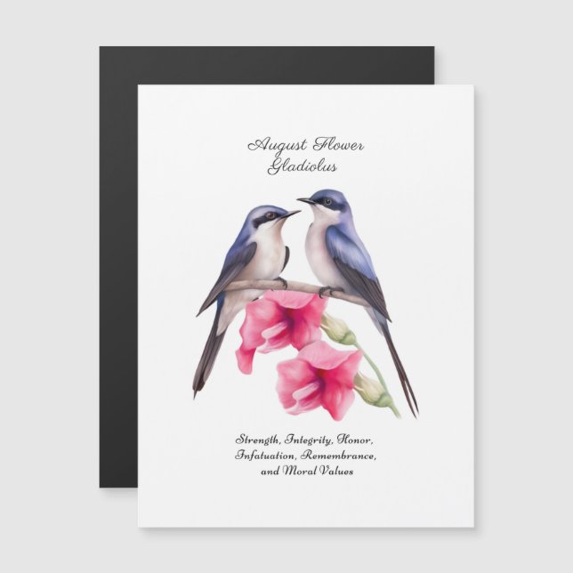  August Birth Month Flower Gladiolus with Birds (Front/Back)