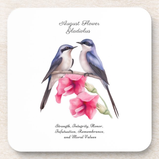  August Birth Month Flower Gladiolus with Birds Coaster (Front)