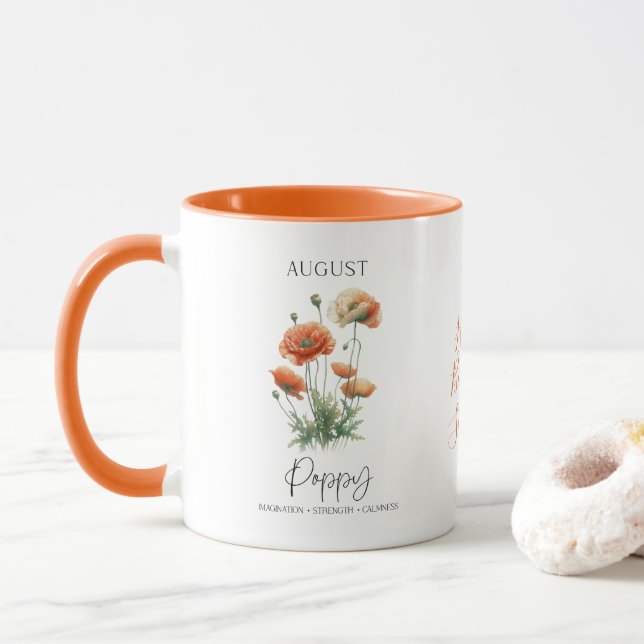 August Birth Month Flower Poppy Birthday Gift Mug (With Donut)