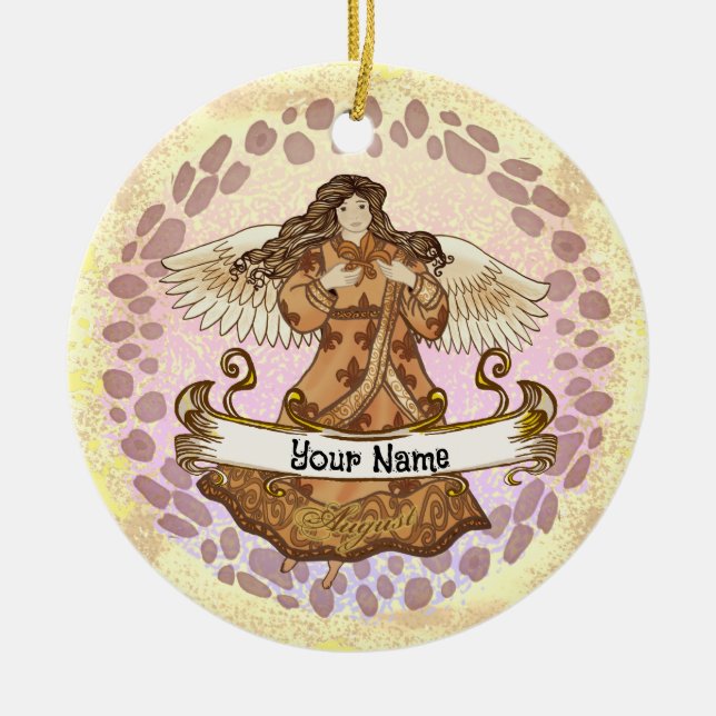 August Birthday Angel Ceramic Ornament (Front)