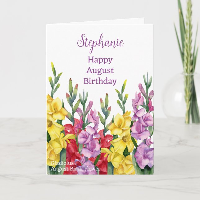 August Birthday Birth Month Flower Gladiolus Card (Front)