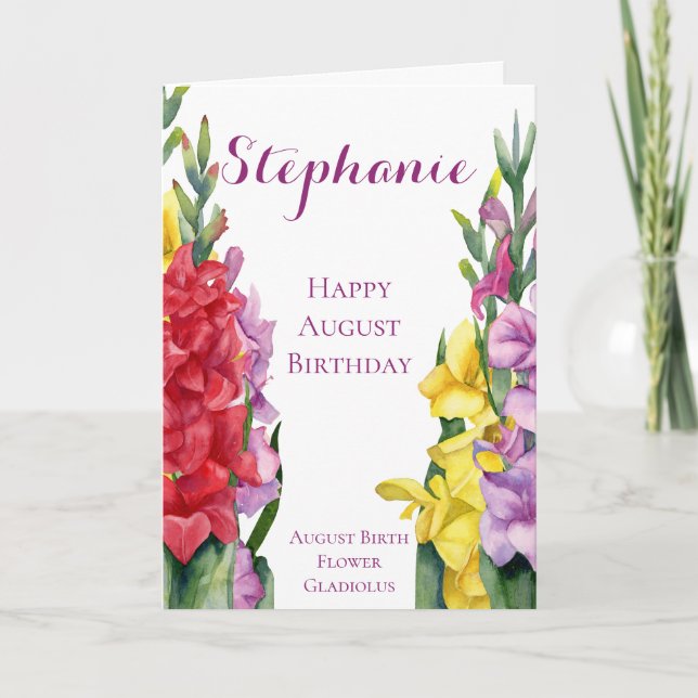 August Birthday Birth Month Flower Gladiolus Card (Front)