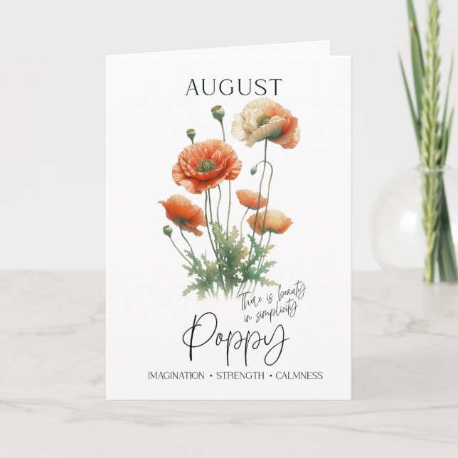 August Birthday Birth Month Flower Poppy Card (Front)