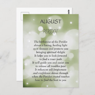 August birthday birthstone Peridot  Postcard