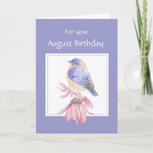 August Birthday, Bluebird & Flower Card