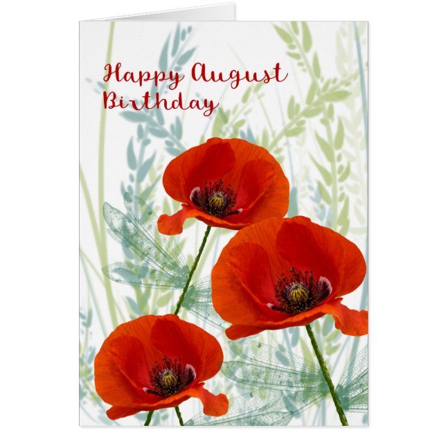 August Birthday Card with Poppies (Front)