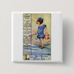 August Birthday Girl at the Beach 15 Cm Square Badge