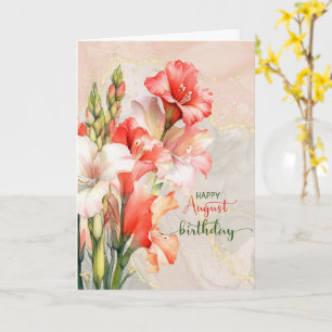 August Birthday Gladiolus Peach Birth Month Card