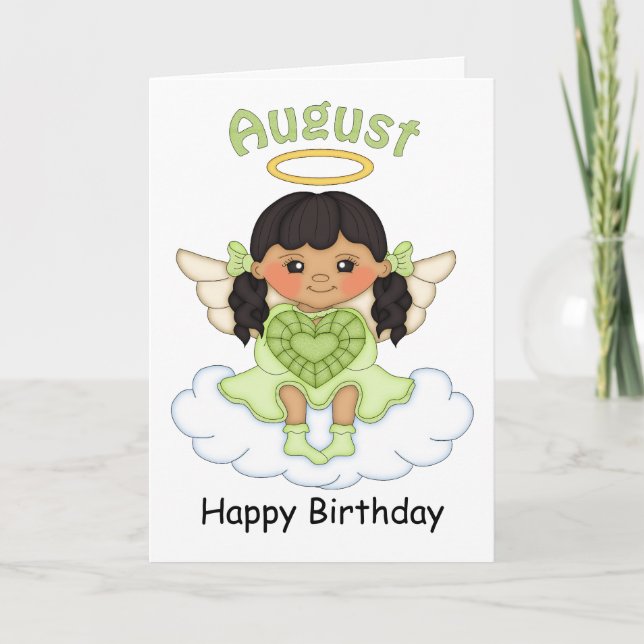 August Birthstone Angel Black Birthday Card (Front)
